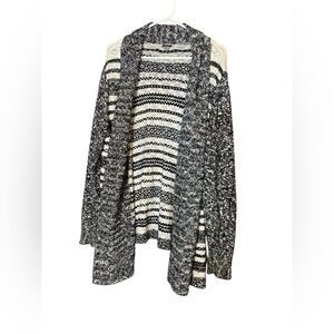 Roz & Ali Black and White Cardigan Open Front Sweater Size 2X